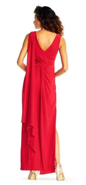 Adrianna Papell - Gathered Bodice Draped Jersey Gown AP1E202251 - 1 pc Cardinal In Size 6 Available