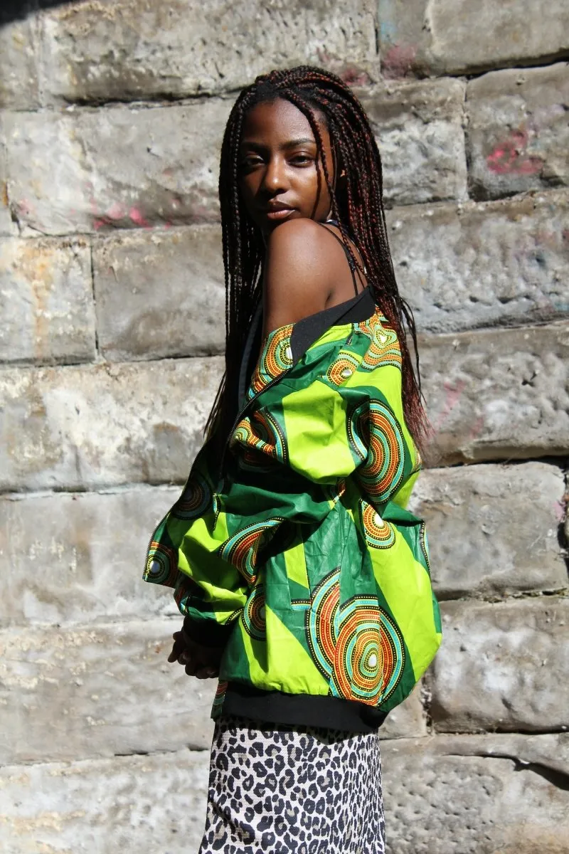 Aztec Jacket in Green African Print- Festival Clothing