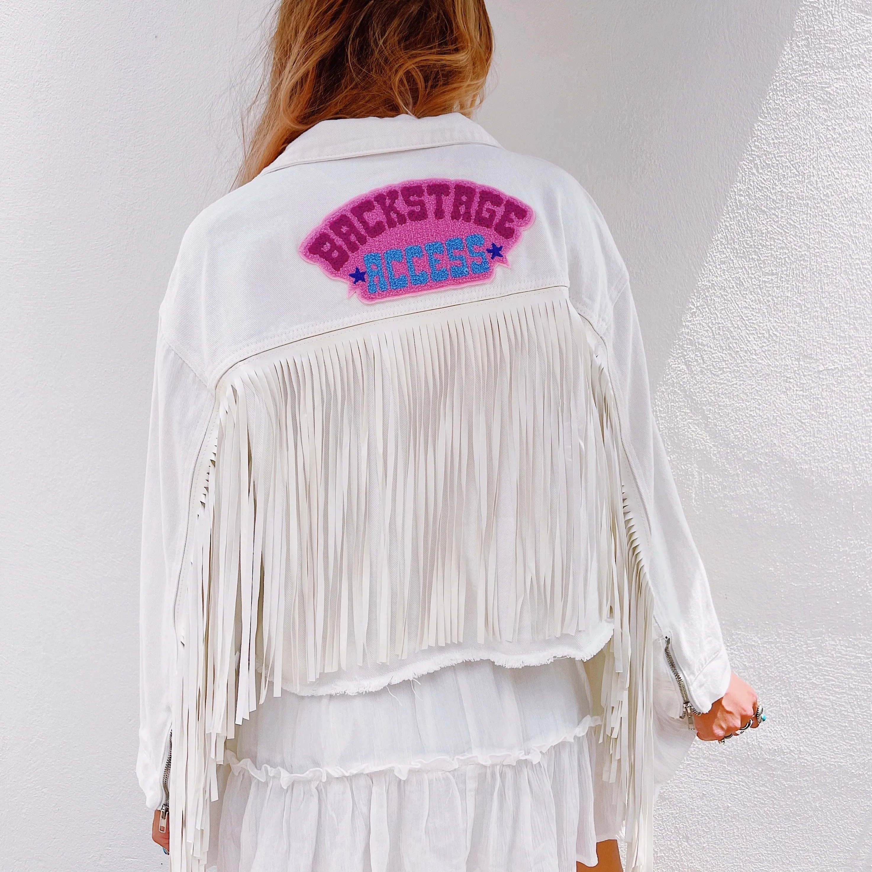 Backstage Access White Fringe Jacket