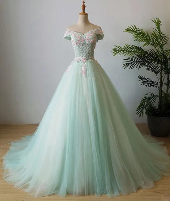 Beautiful Green Sweet 16 Gown, Prom Dress , Off Shoulder Party Dress