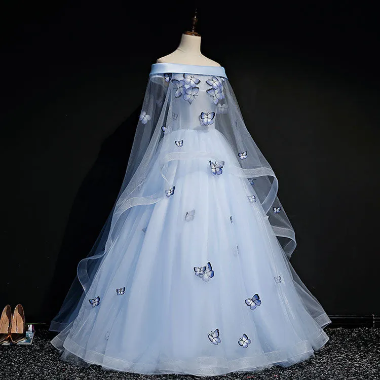 Beautiful Light Blue Ball Gown Lace-up Party Dress, Blue Prom Dress