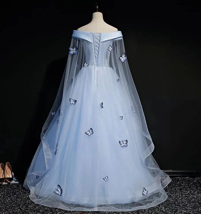 Beautiful Light Blue Ball Gown Lace-up Party Dress, Blue Prom Dress