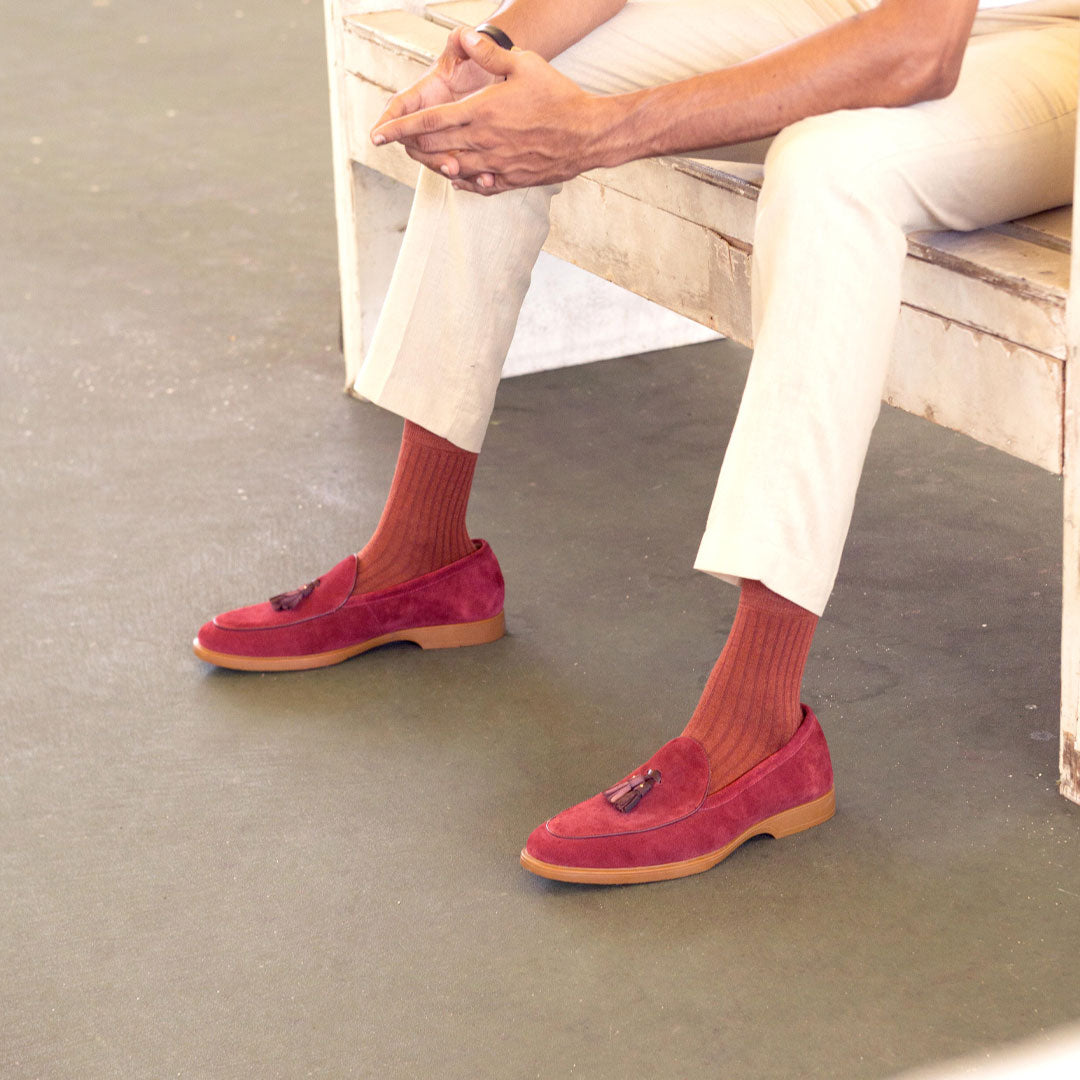 Belgian Loafer Tassel - Maroon Suede Leather (Soflex Sole)