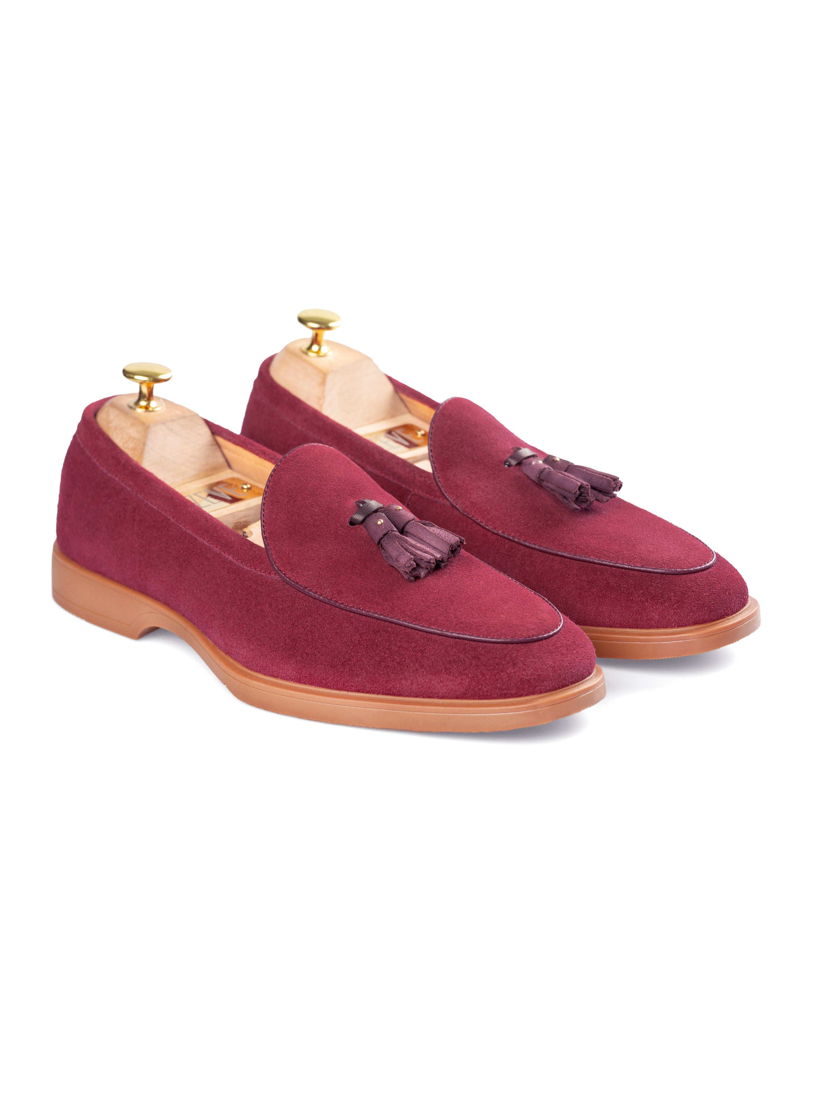 Belgian Loafer Tassel - Maroon Suede Leather (Soflex Sole)