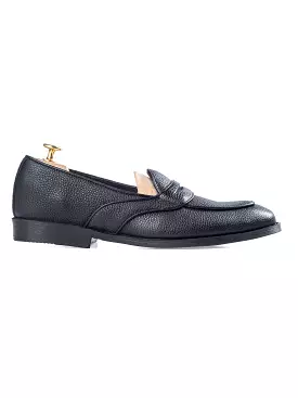 Belgian Loafer with Penny - Black Pebble Grain Leather (Flexi-Sole)