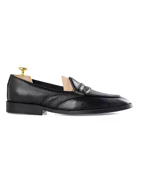 Belgian Loafer with Penny - Black Pebble Grain Leather (Phyton Embossed Strap)