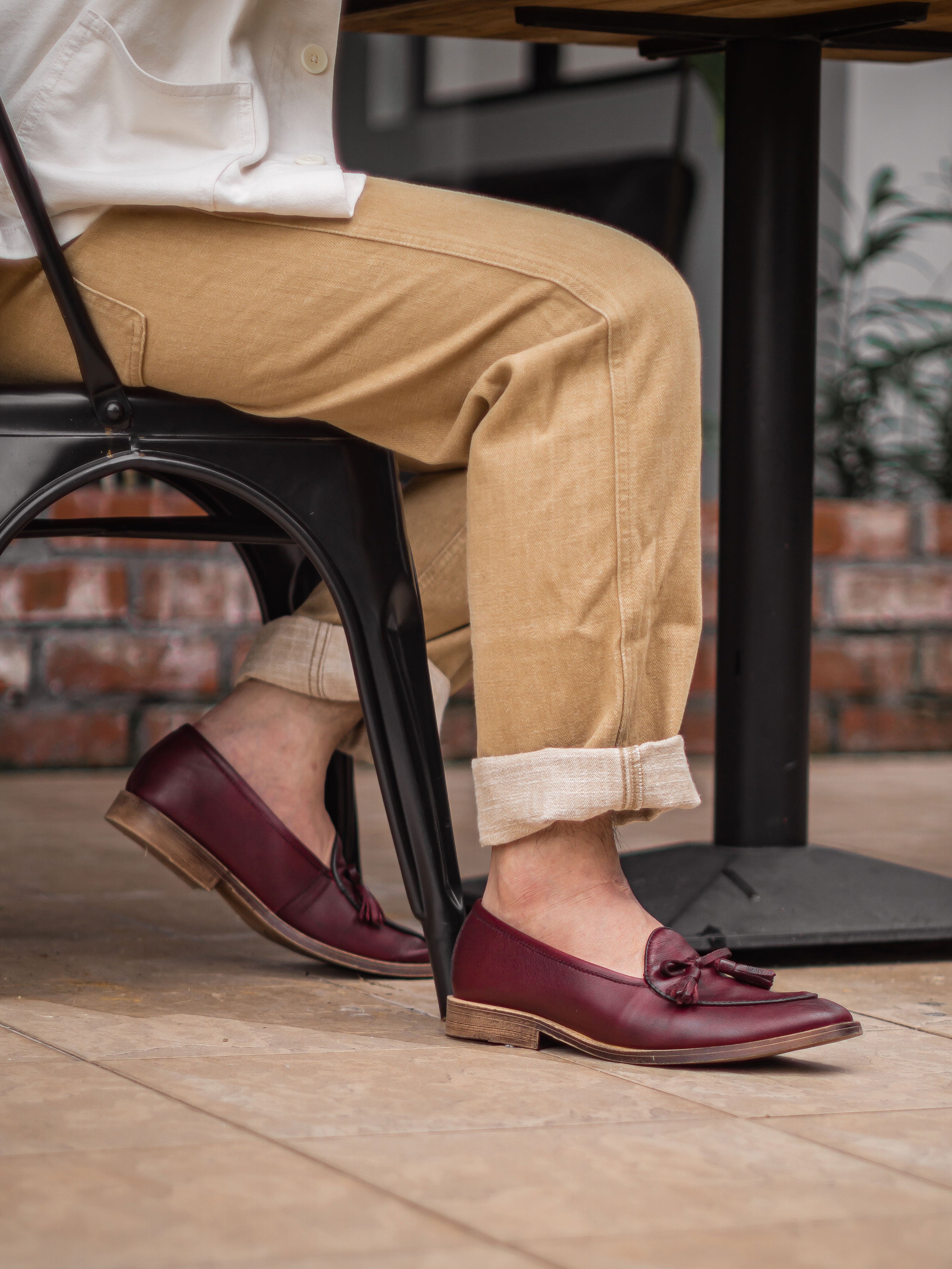 Belgian Loafer with Ribbon Tassel - Red Burgundy Leather (Flexi-Sole)