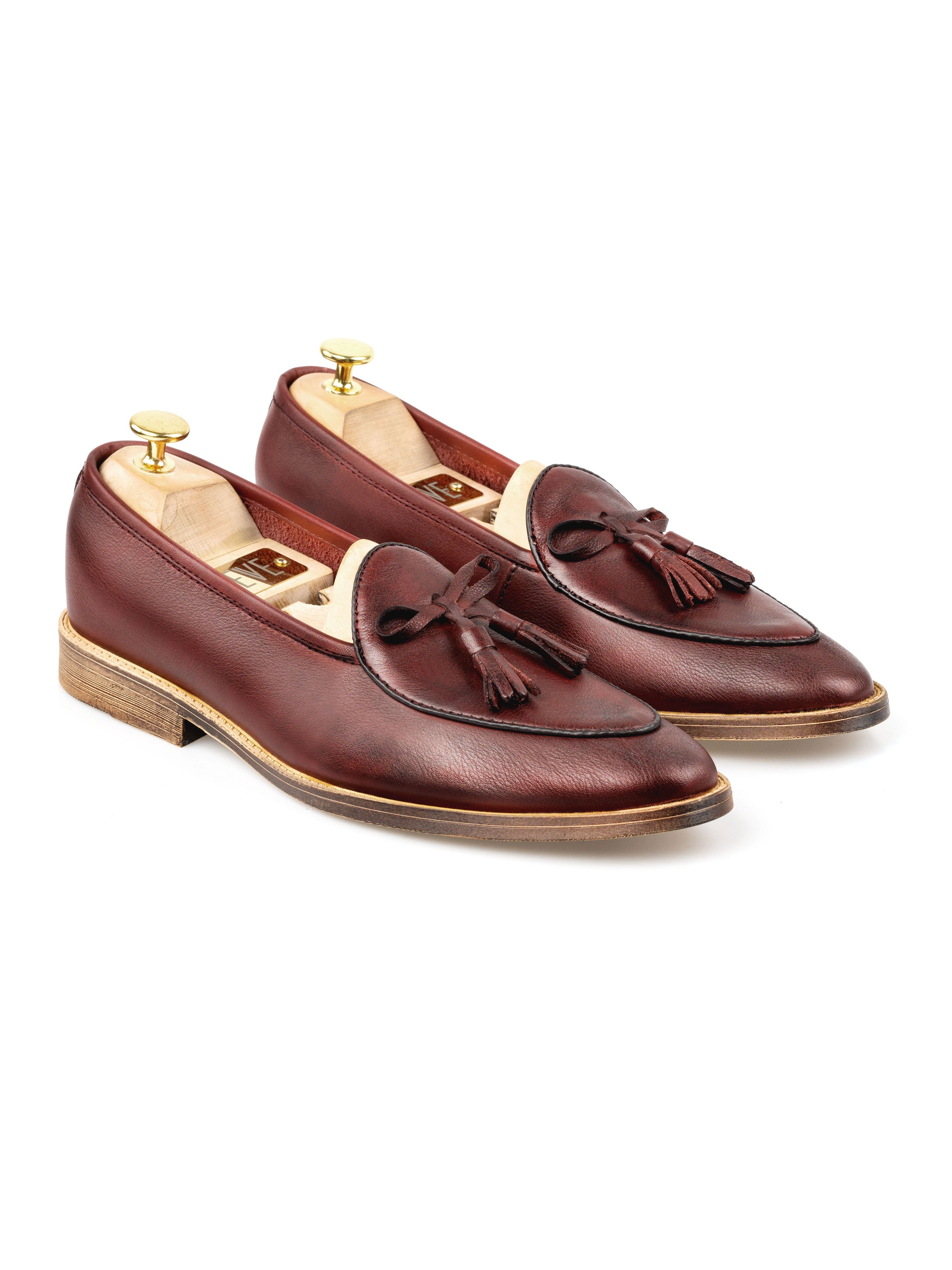 Belgian Loafer with Ribbon Tassel - Red Burgundy Leather (Flexi-Sole)