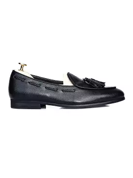 Belgian Loafer With Tassel - Black Pebble Grain Leather