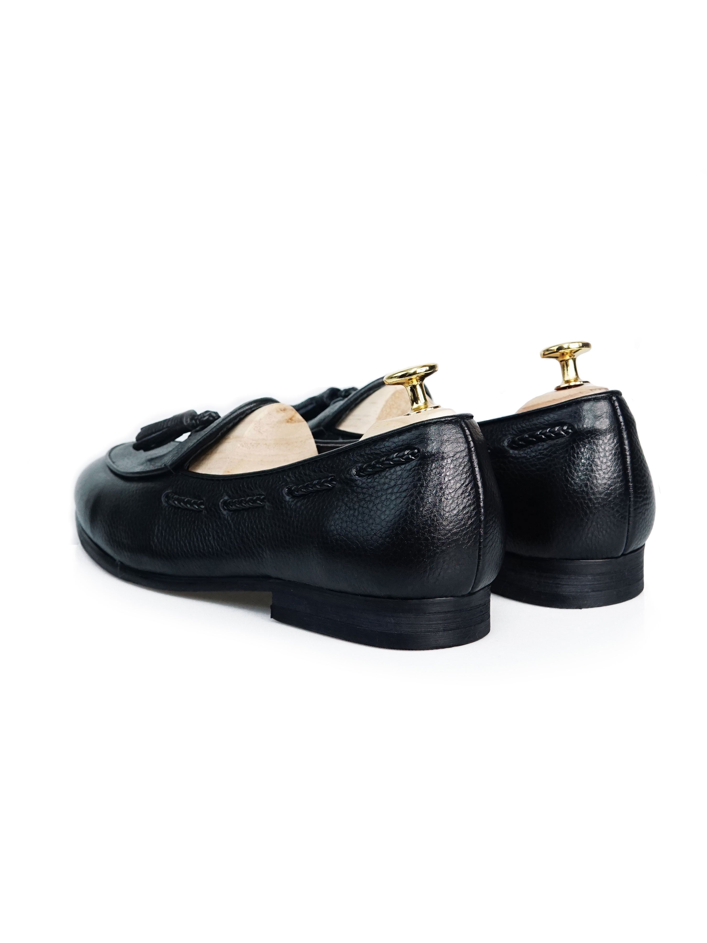 Belgian Loafer With Tassel - Black Pebble Grain Leather