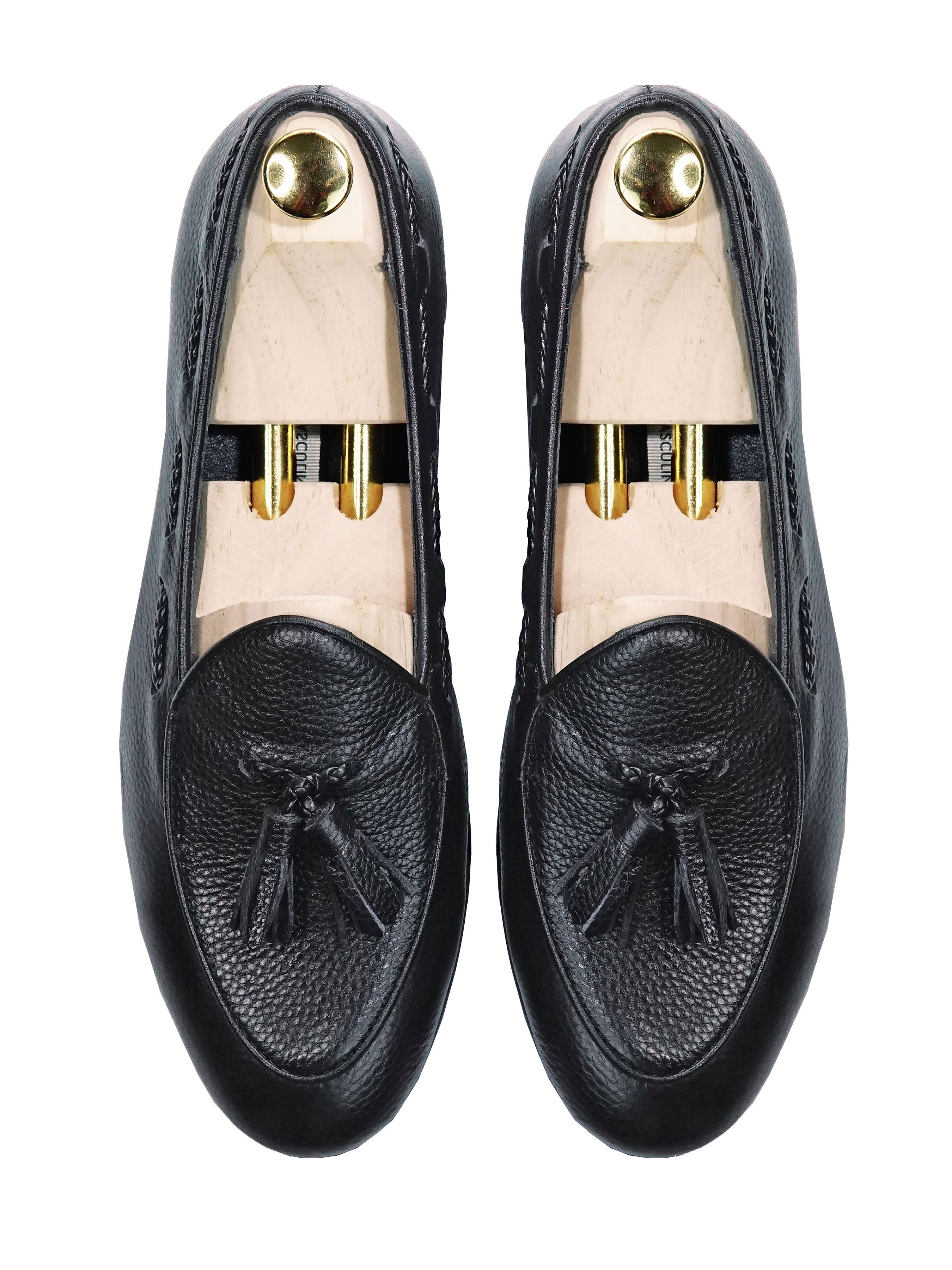 Belgian Loafer With Tassel - Black Pebble Grain Leather