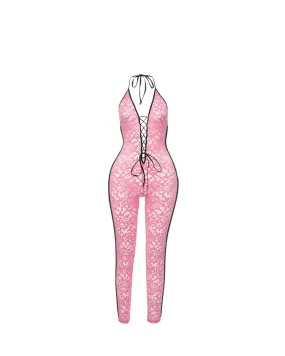 Bettina Lace Mesh Halter Jumpsuit