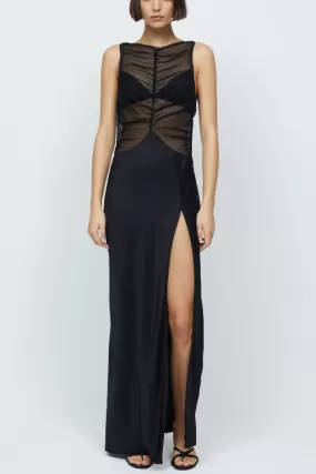 Black Mesh Naomi Split Maxi Dress