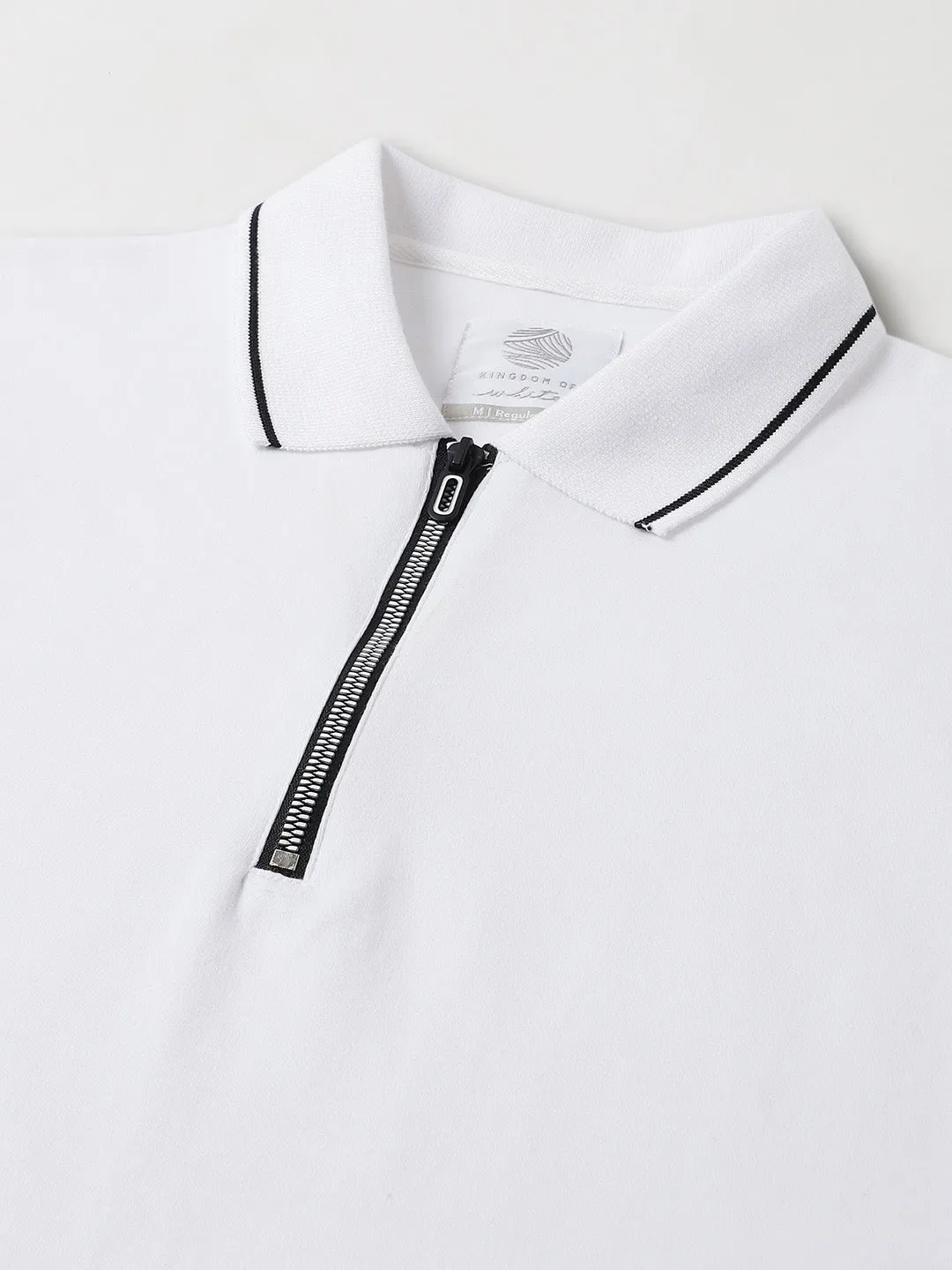 Black Tipping Polo Collar Pure Cotton White T-shirt- Diverge