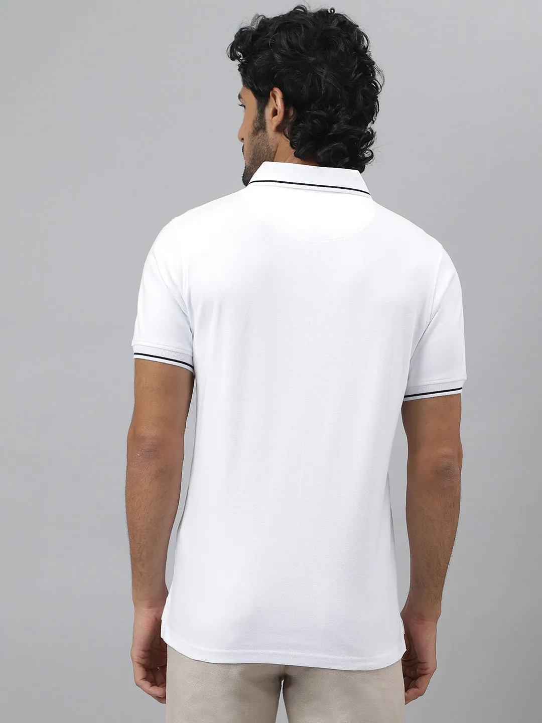 Black Tipping Polo Collar Pure Cotton White T-shirt- Diverge