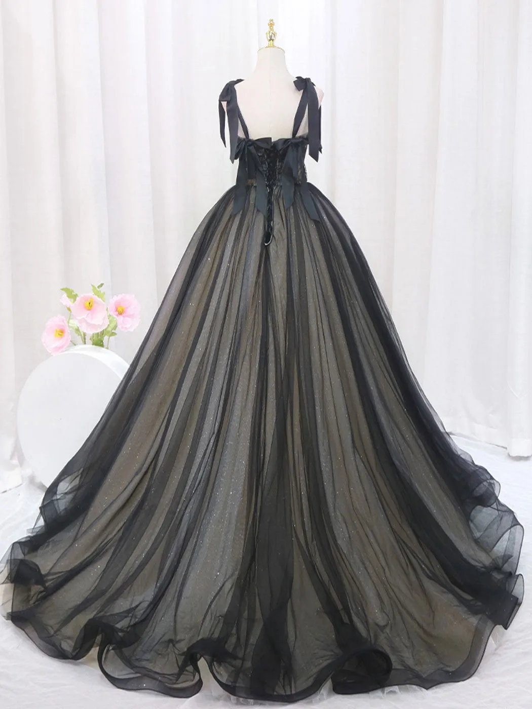 Black Wide Straps Ball Gown Prom Dress Sweet 16 Dress