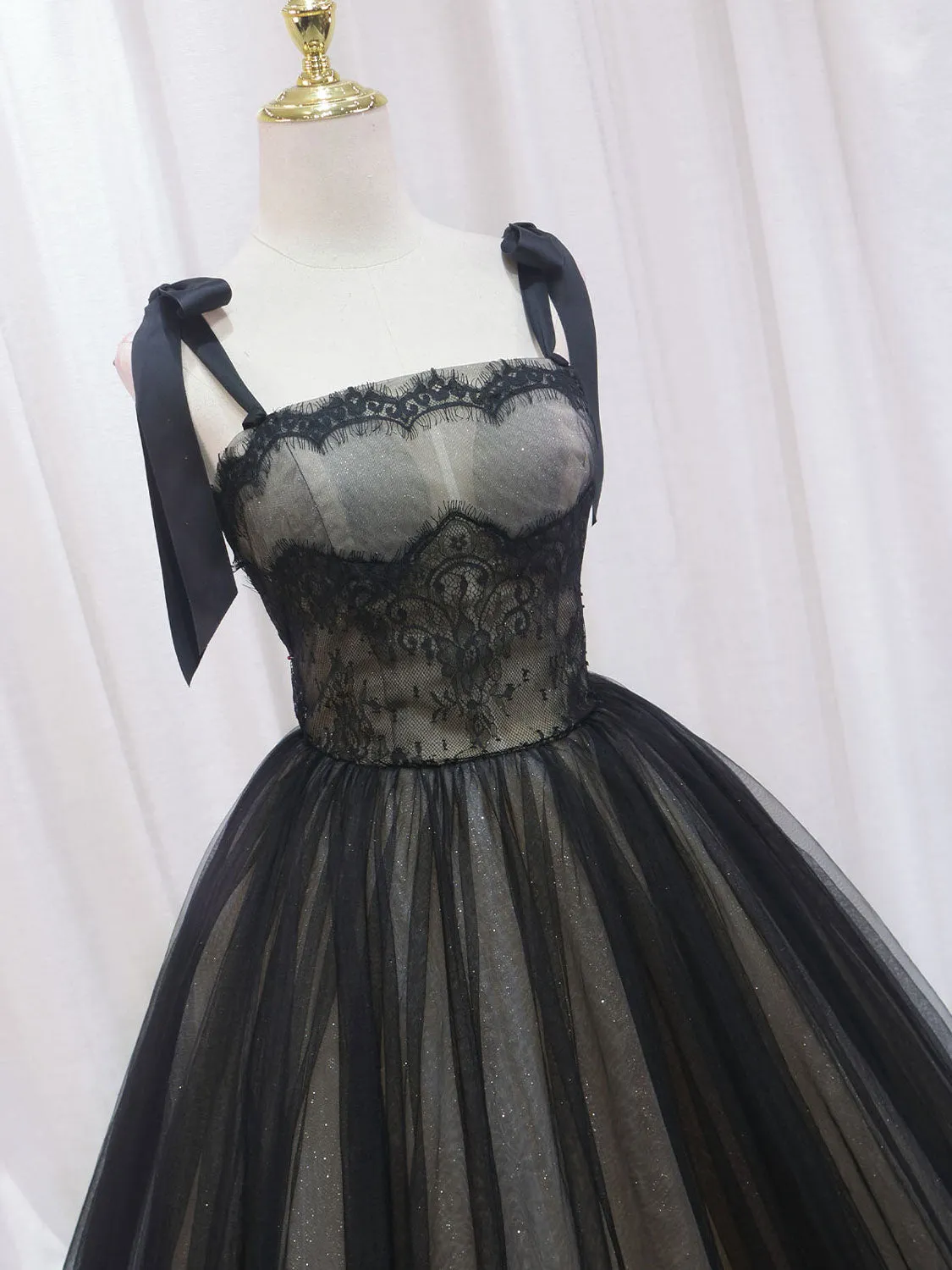 Black Wide Straps Ball Gown Prom Dress Sweet 16 Dress