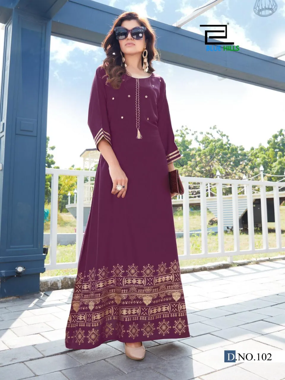 Blue Hills Present Hot Star Vol 3 Rayon Long Gown Gold Printed Stylish Designer Kurtis Collection