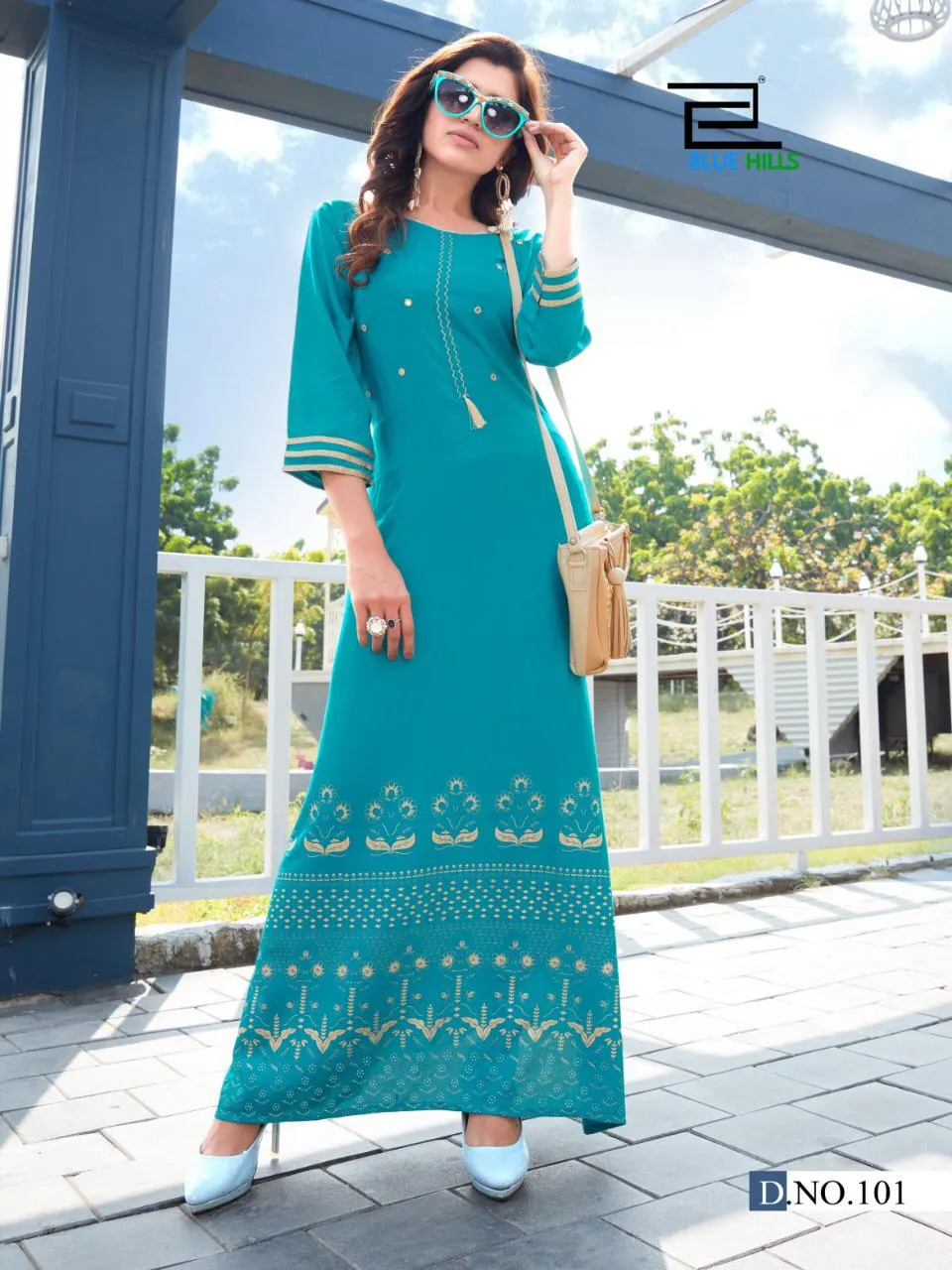 Blue Hills Present Hot Star Vol 3 Rayon Long Gown Gold Printed Stylish Designer Kurtis Collection