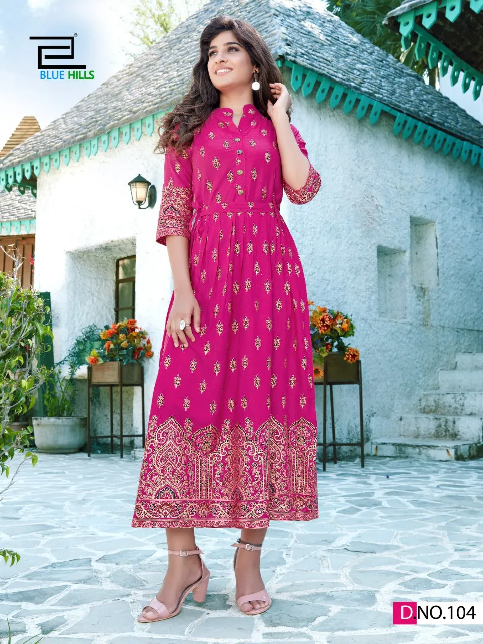 Blue Hills Presents V Desi Rayon Printed Long Gown Type Stylish Designer Kurtis Collection