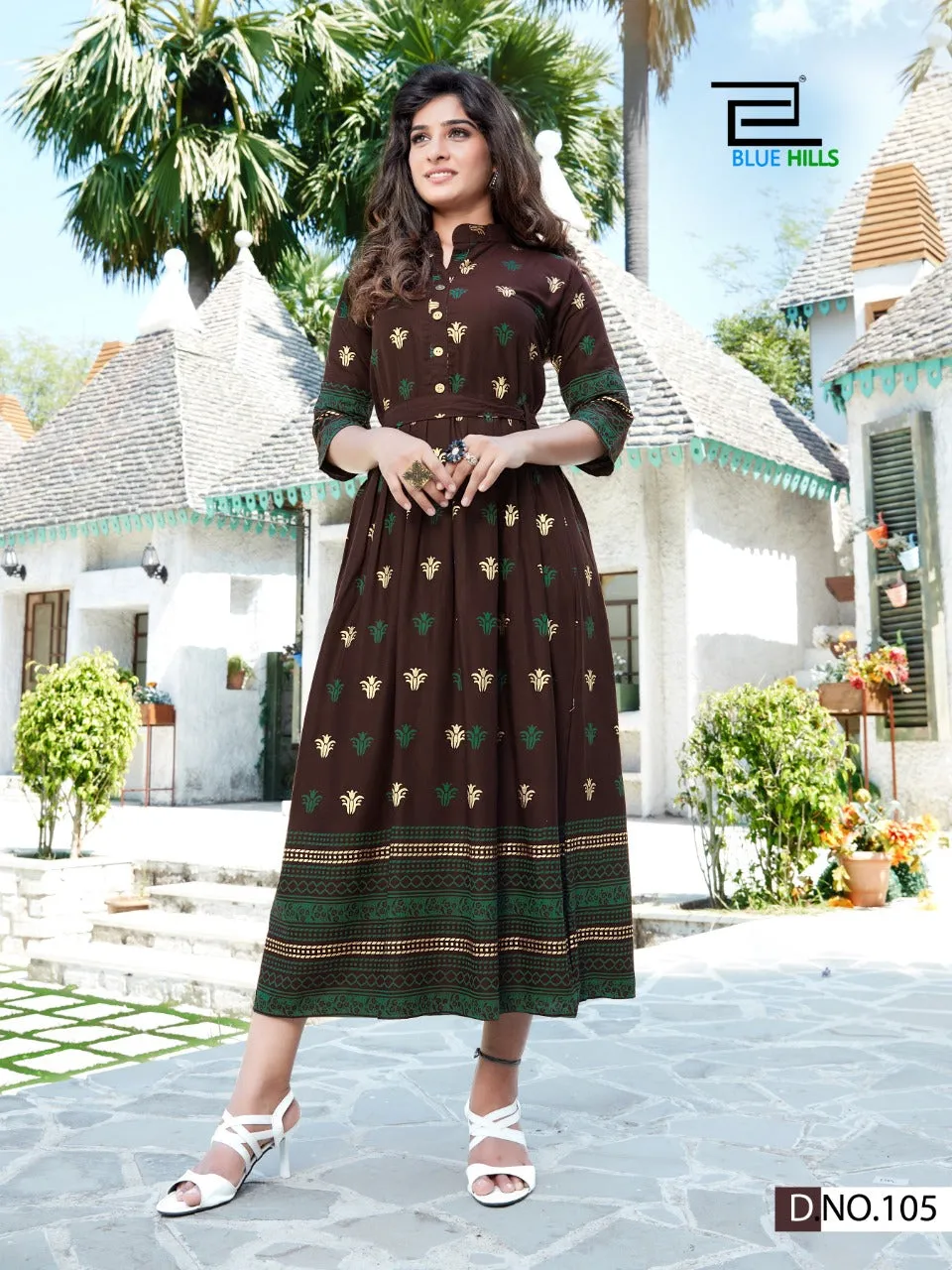 Blue Hills Presents V Desi Rayon Printed Long Gown Type Stylish Designer Kurtis Collection