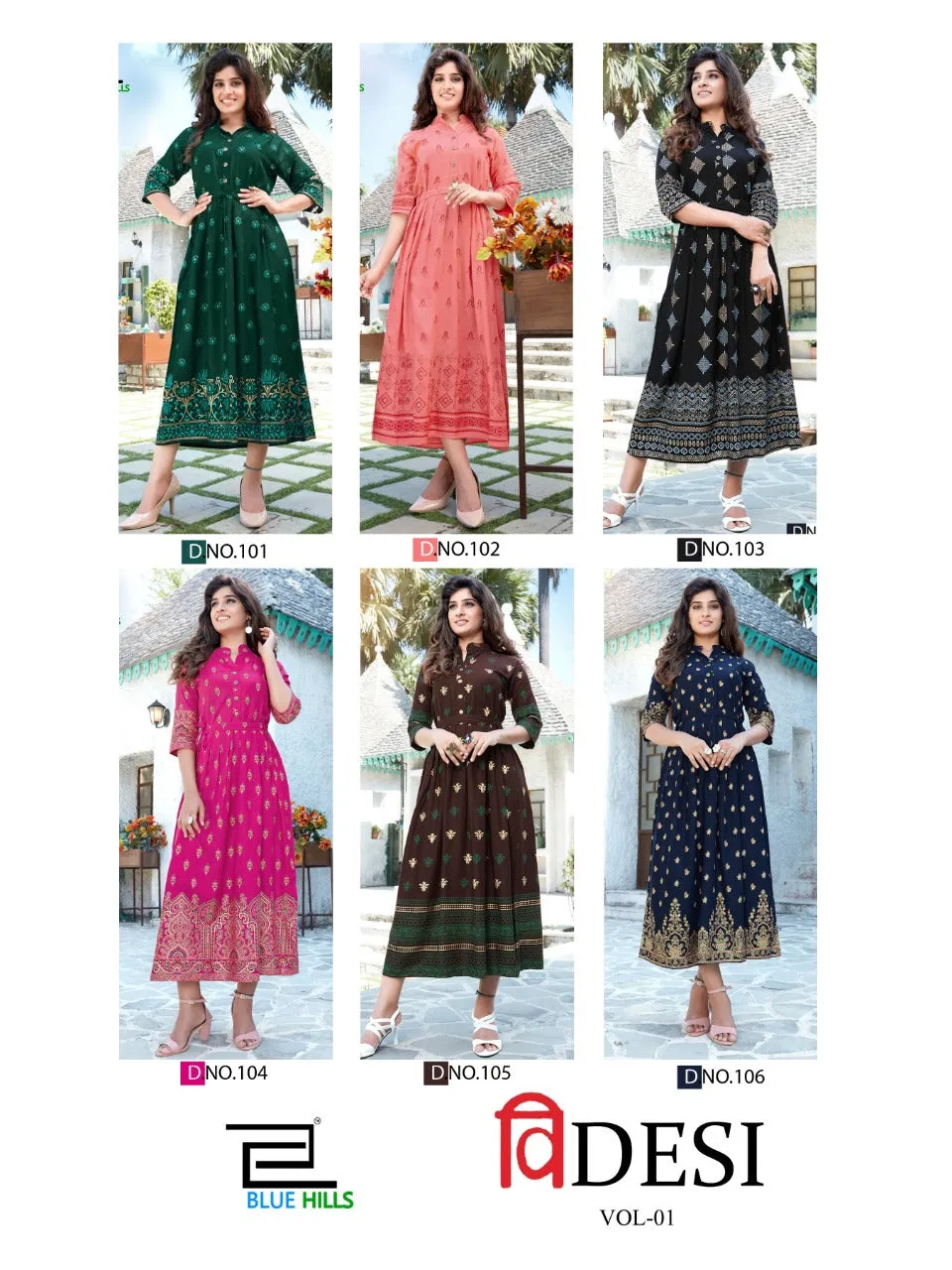 Blue Hills Presents V Desi Rayon Printed Long Gown Type Stylish Designer Kurtis Collection