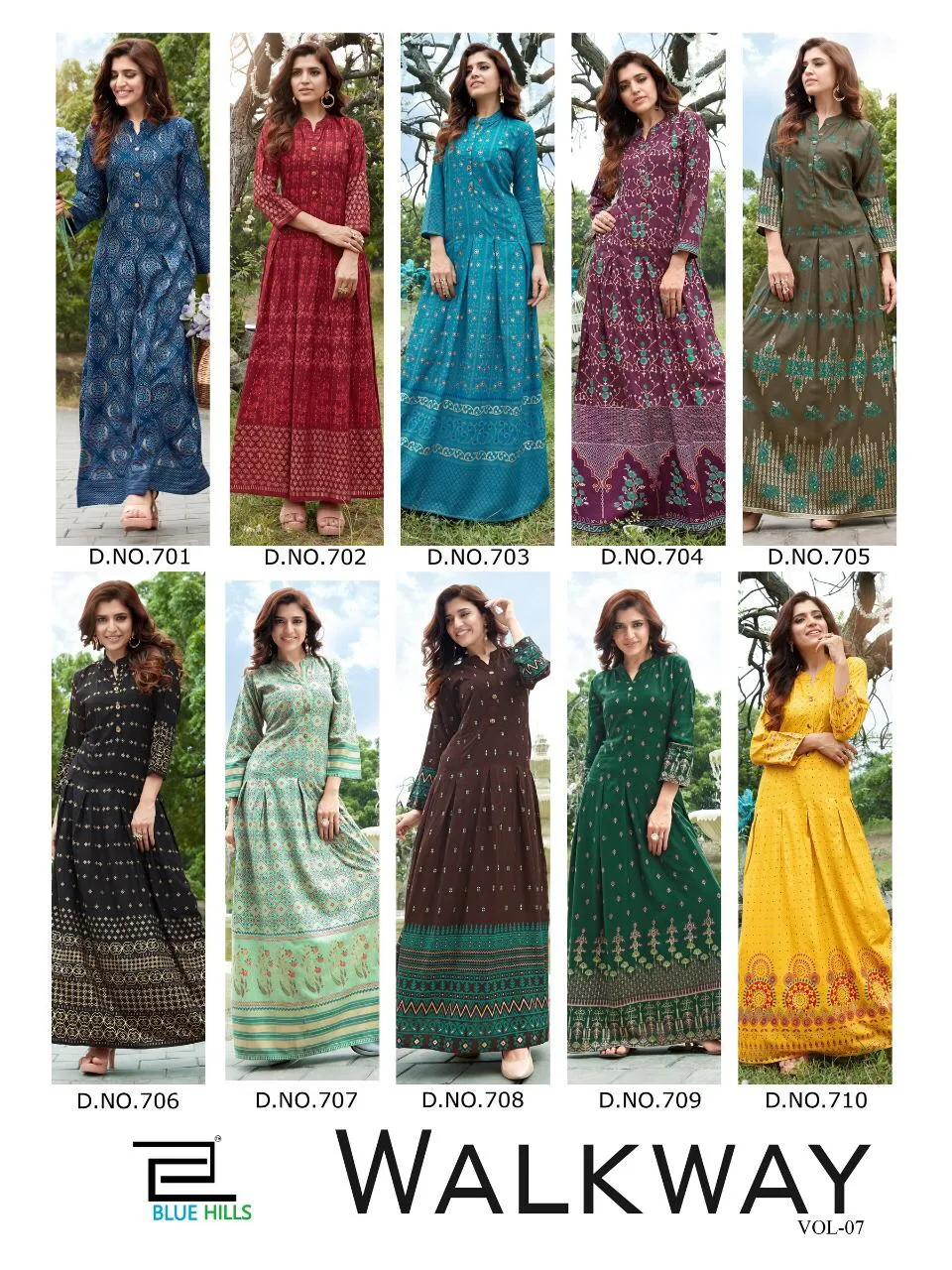 Blue Hills Presents Walkway Vol 7 Rayon Printed Long Gown Type Stylish Designer Kurtis Collection