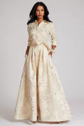 Champagne Jacquard Shirtdress Gown