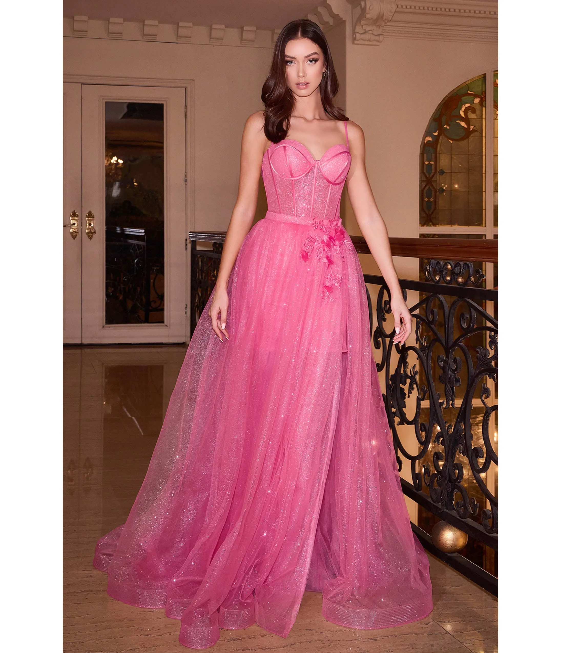 Cinderella Divine Fuschia Sparkle Prom Gown