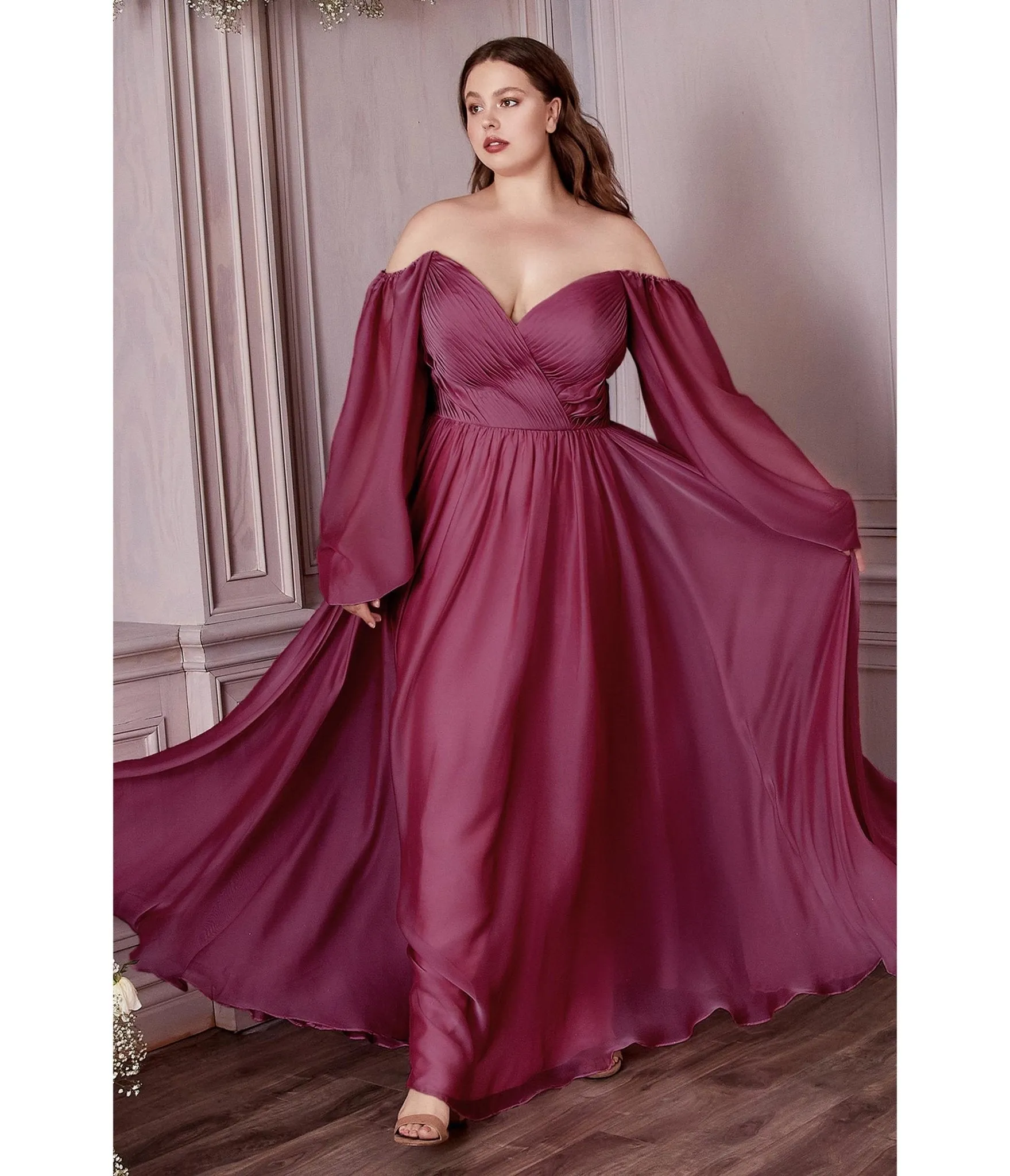 Cinderella Divine  Plus Size Rouge Chiffon Sweetheart Bridesmaid Goddess Gown