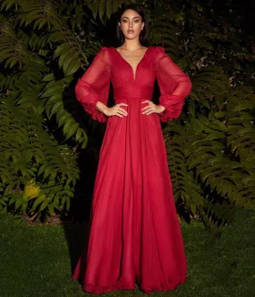 Cinderella Divine  Red Chiffon Sleeve Prom Goddess Gown