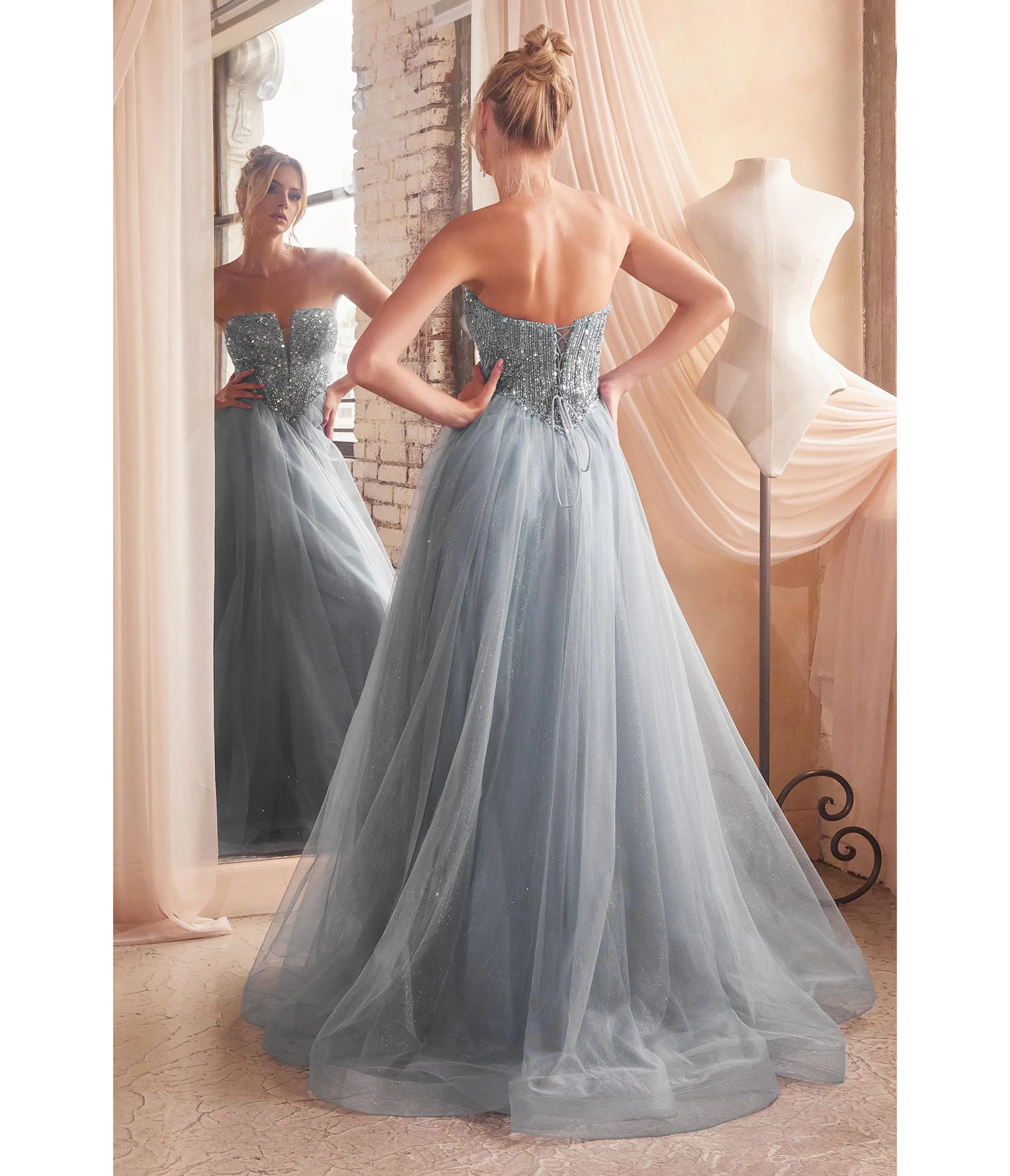 Cinderella Divine Smoky Blue Glitter Bodice & Tulle Prom Ball Gown