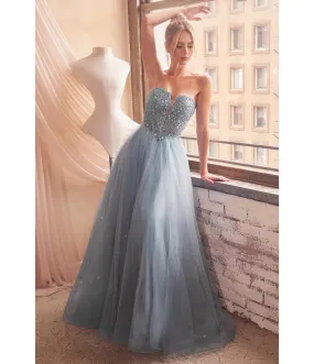 Cinderella Divine Smoky Blue Glitter Bodice & Tulle Prom Ball Gown