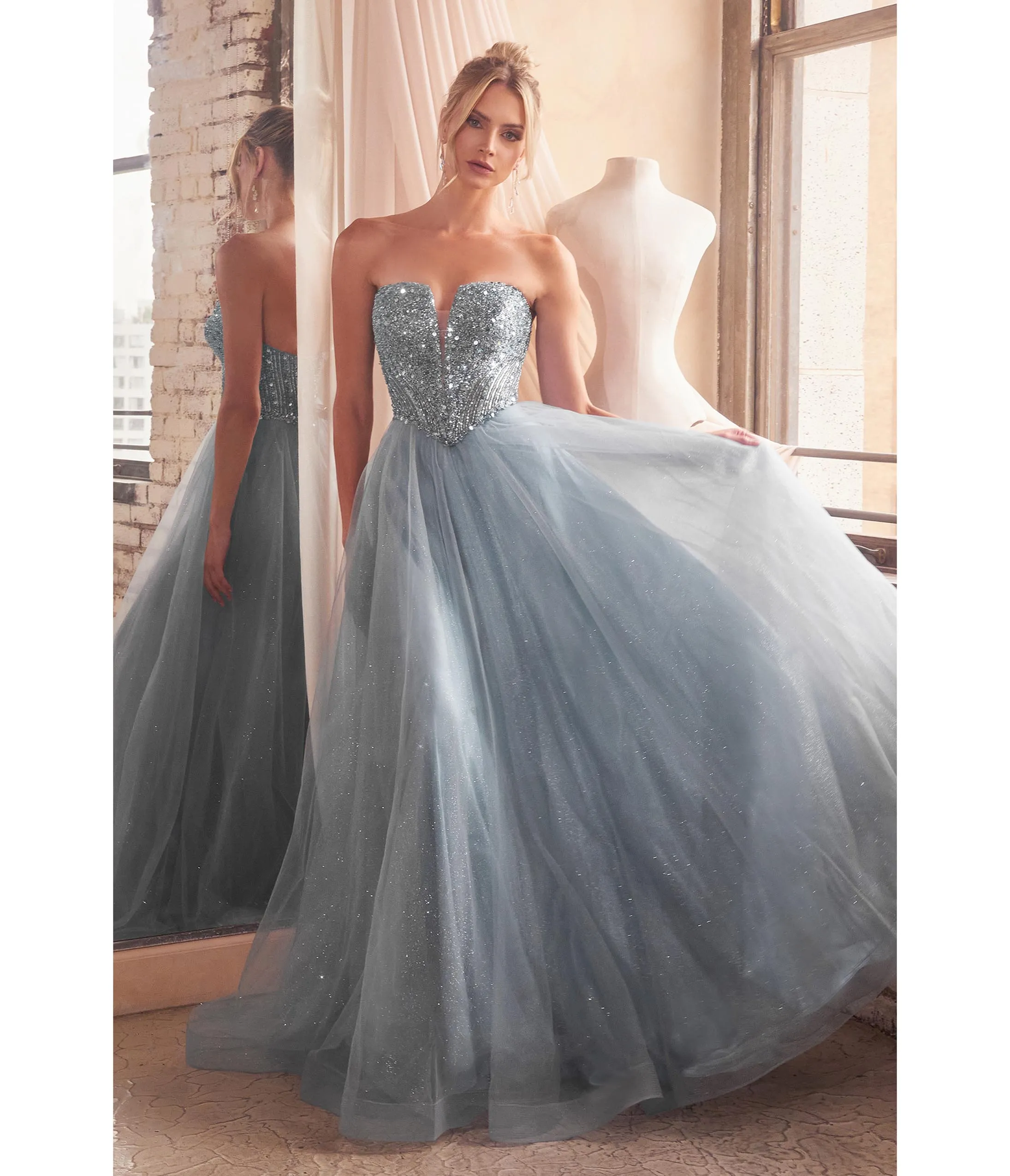 Cinderella Divine Smoky Blue Glitter Bodice & Tulle Prom Ball Gown