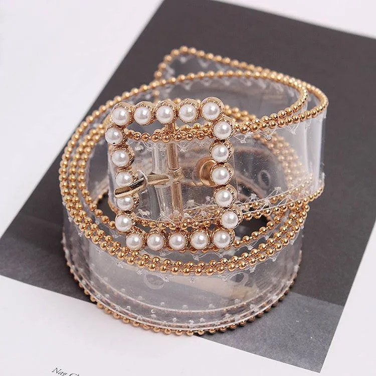 Clear Belt With Pearl Buckle