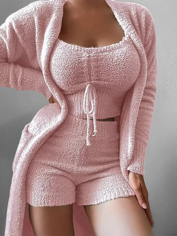 Cozy White and Pink 3-Piece Loungewear Robes Gown Sets for Autumn and Winter