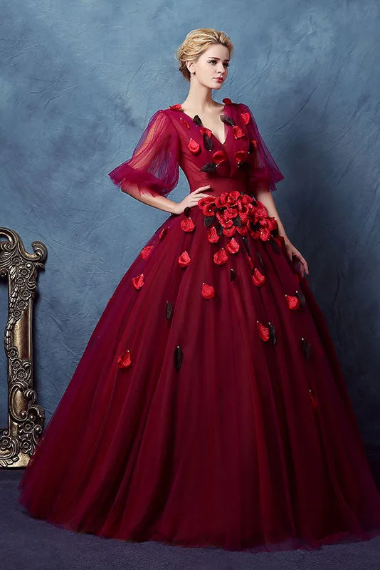 Dark Red Victoria Ball Gown with Rose Petal X2008