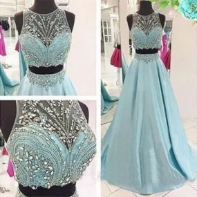 Disney Blue Two Piece Bead Top Ball Gown Prom Dress