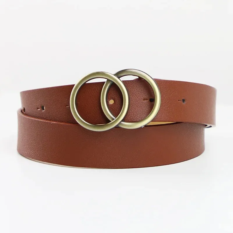 Double Ring Waist Belt PU Leather Metal Buckle Heart Pin Belt For Ladies