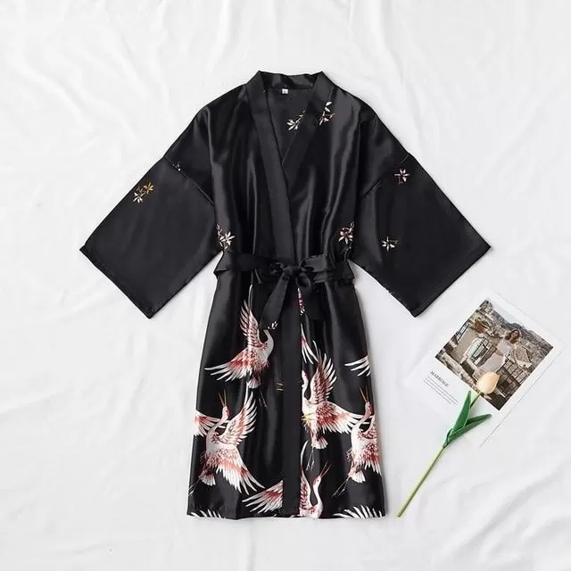 Dove Silk Satin Nightgown-Kimono Robe