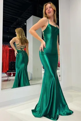 Emerald Green  Lace-Up Mermaid Tight Prom Gown