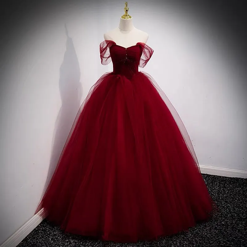 Fairytale Tulle Burgundy Sweet 16th Dress Ball Gown for Prom