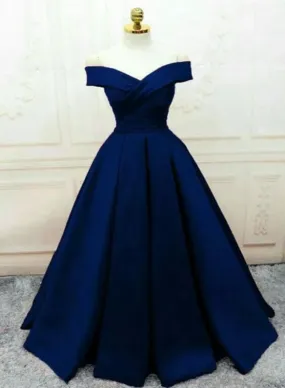 Fashionable Navy Blue Party Gown , Blue Prom Dress