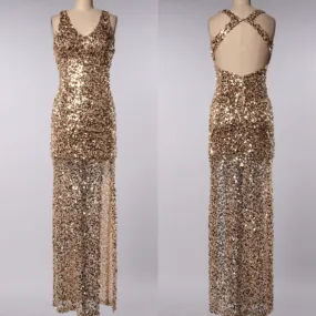 Final Sale - Perfect Party Ball Gown Sequin Maxi Dress in Gold