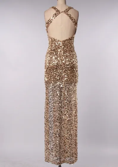 Final Sale - Perfect Party Ball Gown Sequin Maxi Dress in Gold