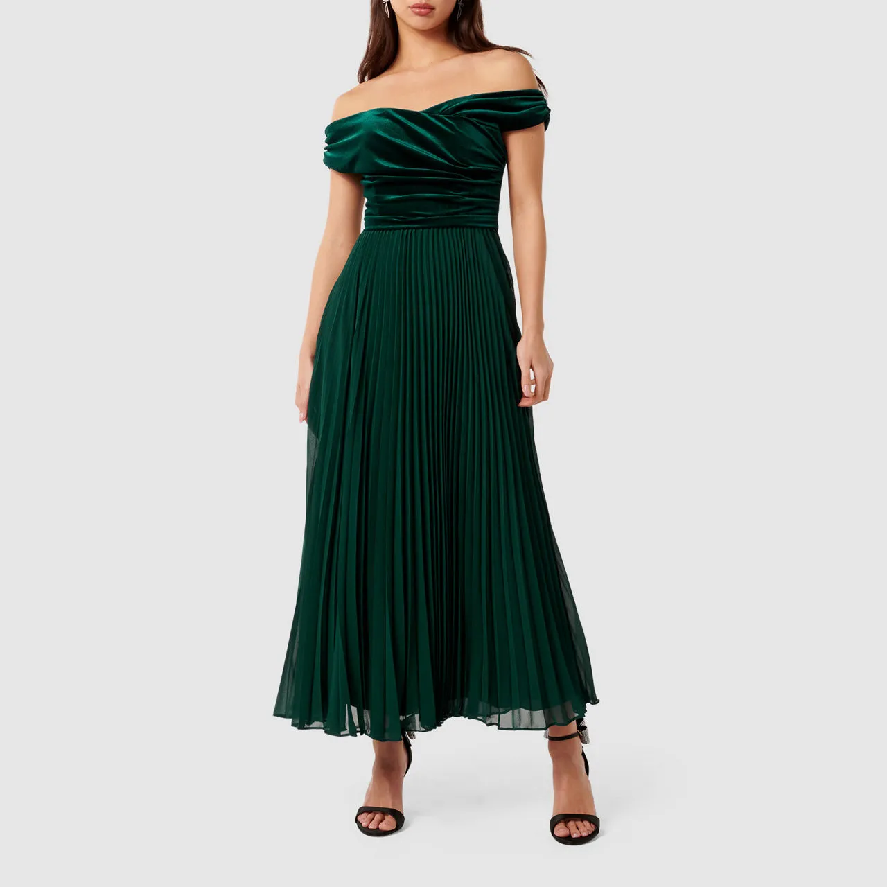 FOREVER NEW Rebecca Off-The-Shoulder Gown - Green