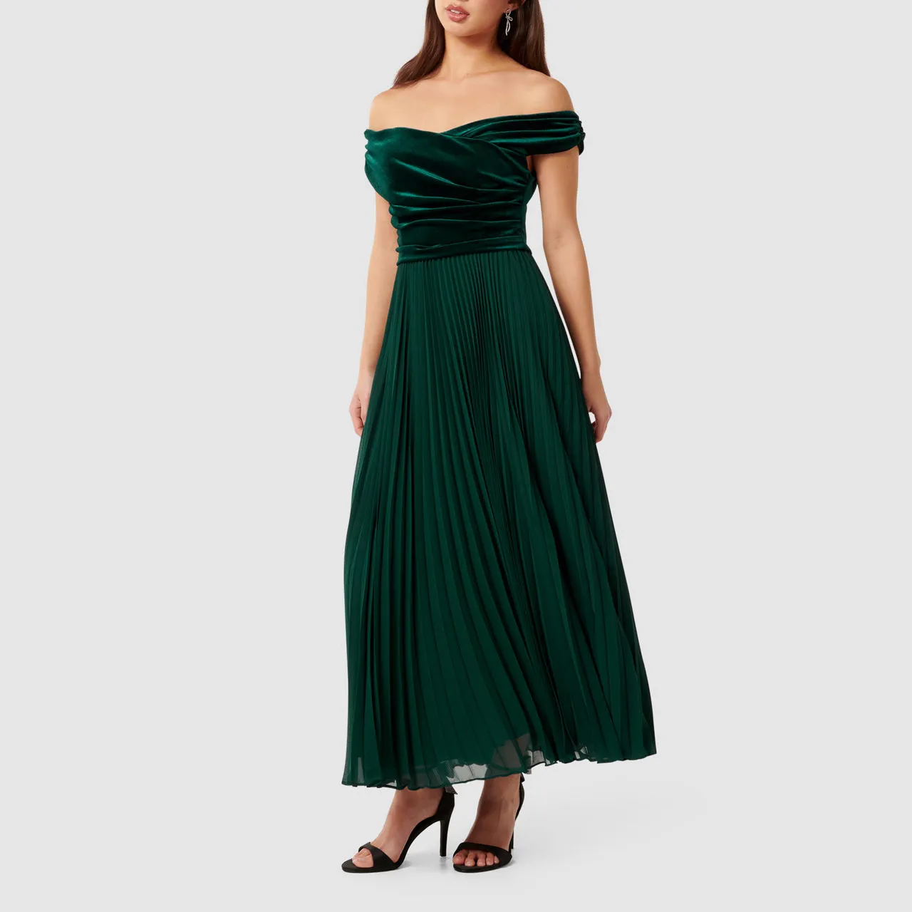 FOREVER NEW Rebecca Off-The-Shoulder Gown - Green