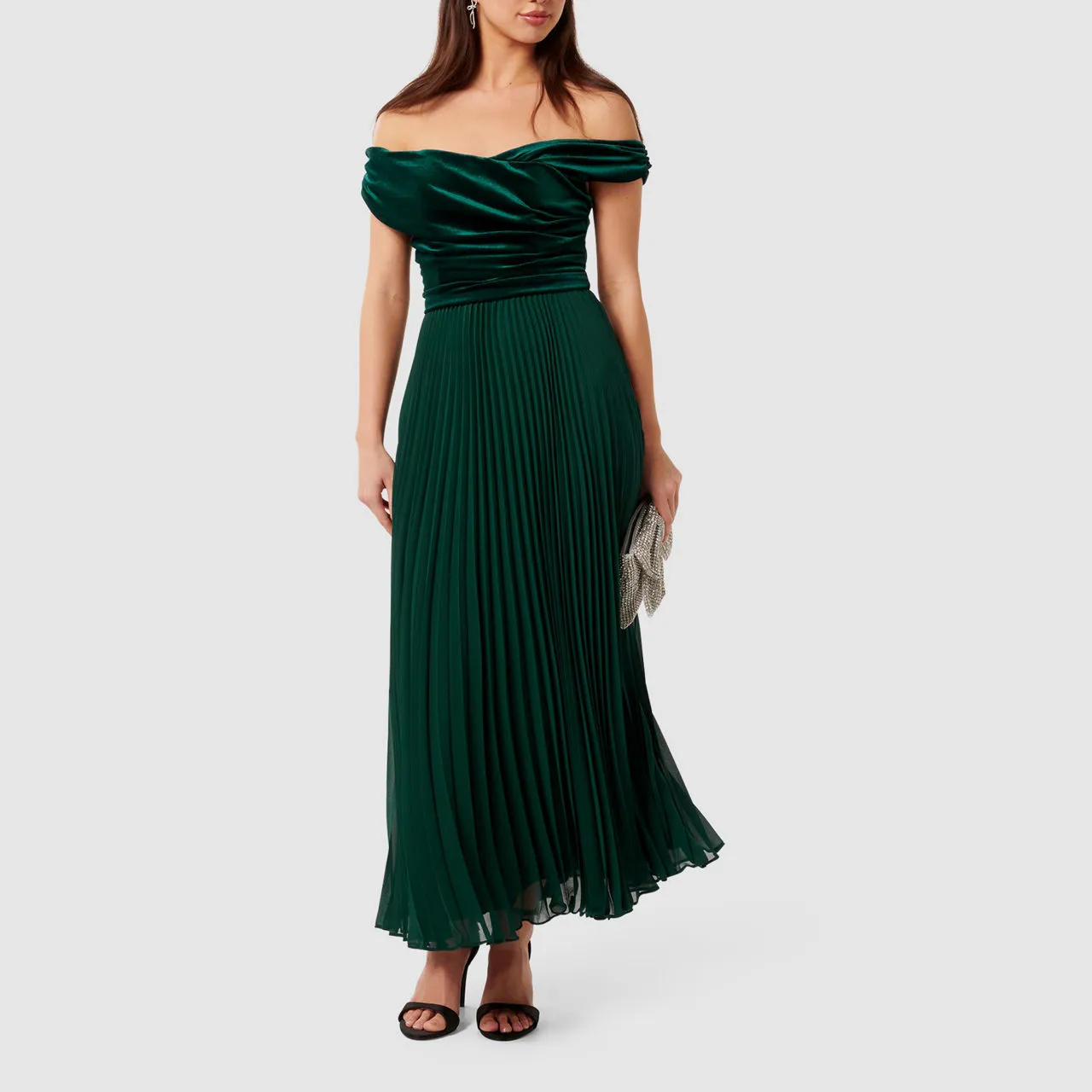 FOREVER NEW Rebecca Off-The-Shoulder Gown - Green