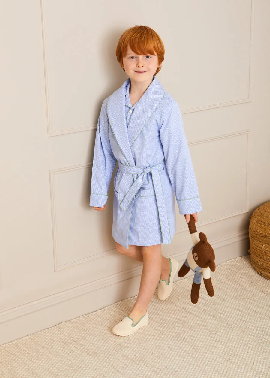 Gingham Contrast Piping Dressing Gown in Blue (2-10yrs)