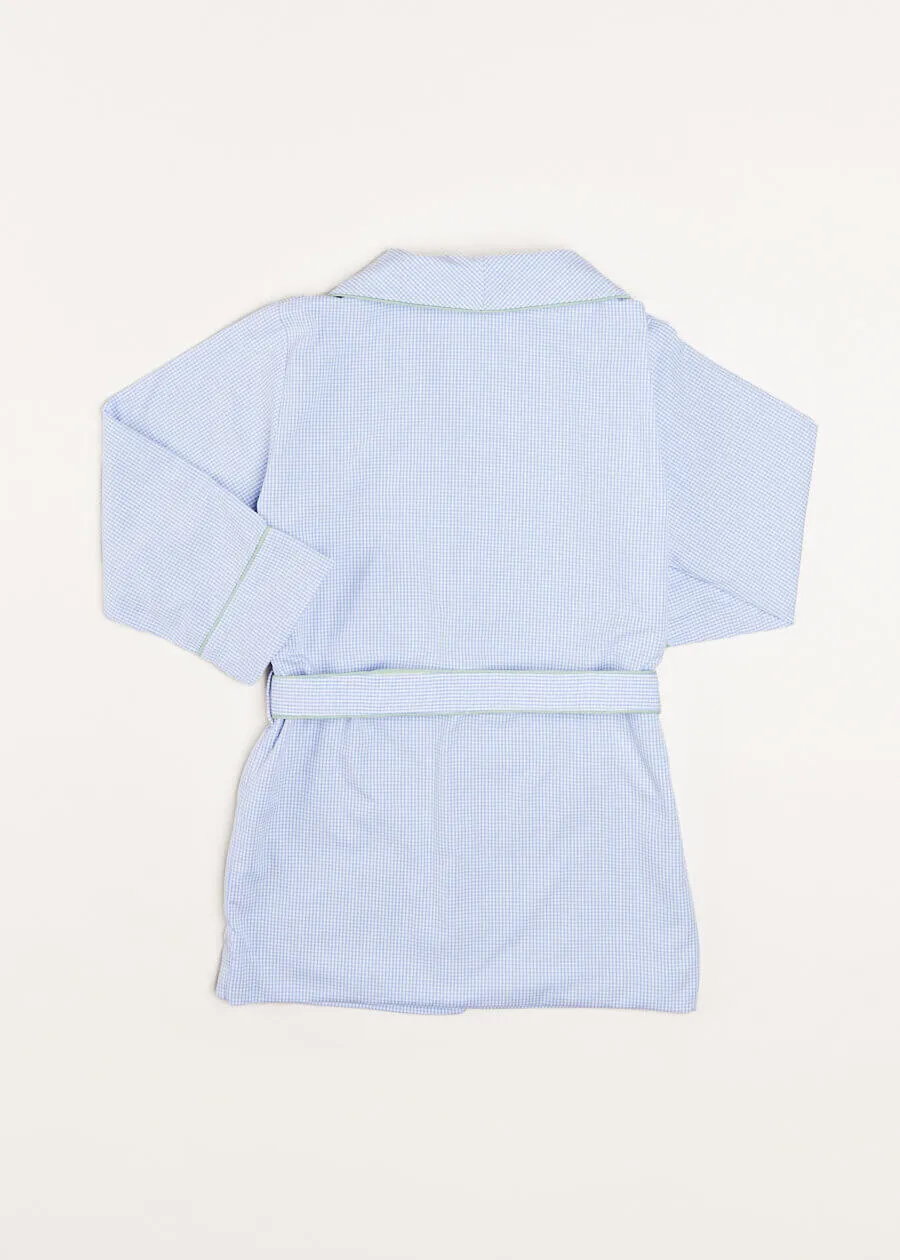 Gingham Contrast Piping Dressing Gown in Blue (2-10yrs)